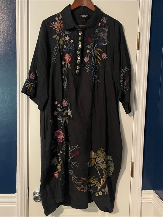 Johnny Was Dresses & Skirts - Johnny Was Black Midi Dress with Multicolor Floral Embroidery